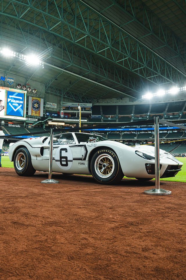 Classic race car on display at an event